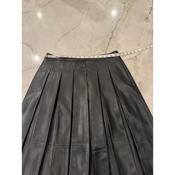 Nordstrom Black Leather Box Pleated High Waist A-line Midi Skirt Size Large NWOT - Picture 8 of 11
